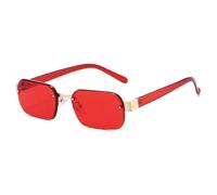 MUTYNE Fashion Rimless Square Sunglasses Women Retro Rivets Clear Ocean Lens Eyewear Men Shades Uv400(Red)