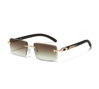 MUTYNE Fashion Small Rectangle Rimless Sun Glasses Uv400(Tea Gradient)