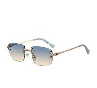 MUTYNE Gradient Lens Metal Sunglasses Rimless Square Purple Sun Glasses Women Rectangle Frameless Glasses For Men,Green Yellow,One size