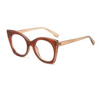 MUTYNE Large Frame Cat Eye Flat Mirror Simple Personalized Color Contrast Eye Frame Female Fashion Party Eyeglass Frame(Tea)