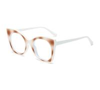 MUTYNE Large Frame Cat Eye Flat Mirror Simple Personalized Color Contrast Eye Frame Female Fashion Party Eyeglass Frame(Tea White)