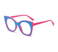 MUTYNE Large Frame Cat Eye Flat Mirror Simple Personalized Color Contrast Eye Frame Female Fashion Party Eyeglass Frame(Blue Pink)