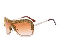 MUTYNE Luxury Big Rhinestone Metal Female Shades Sunglasses Diamond Sun Glasses Oversized,Tea