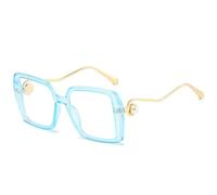 MUTYNE Metal Oversized Square Pearl Decoration Glasses Women Men Luxury Protection(Blue)