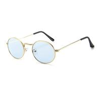MUTYNE Metal Small Frame Oval Sunglasses Women Men Vintage Luxury Outdoor Sports Driving(Gold Blue)