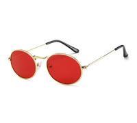 MUTYNE Metal Small Frame Oval Sunglasses Women Men Vintage Luxury Outdoor Sports Driving(Gold Red)