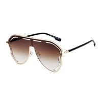 MUTYNE Oversized One-piece Shield Women Luxury Metal Big Frame Sun Glasses for Lady Hollow Eyewear(C5GoldBrownGray)