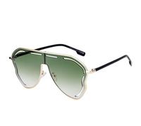 MUTYNE Oversized One-piece Shield Women Luxury Metal Big Frame Sun Glasses for Lady Hollow Eyewear(C4GoldGreen)