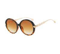 MUTYNE Oversized Round Sunglasses for Women Black Frame Sun Glasses Gold Leaf Texture Temples Modern Fashion Eyewear for O