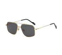 MUTYNE Polygon Metal Frame Sunglasses Men Double Bar Flat Top Rectangular Fashion Sun Glasses For Women Metal Temples UV400,Gold Black,One size