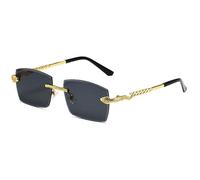 MUTYNE Polygon Rimless Sunglasses Women Retro Snake Decoration Clear Ocean Lens Eyewear Men Sun Glasses UV400 Shades,Black,One size