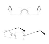 MUTYNE Punk Style Rectangle Sunglasses Rimless Man Octagonal Small Frame Metal Glasses For Women Frameless Uv400,silver with clear,One size