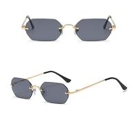 MUTYNE Punk Style Rectangle Sunglasses Rimless Man Octagonal Small Frame Metal Glasses For Women Frameless Uv400,gold with black,One size