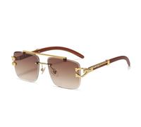 MUTYNE Rectangle Rimless Sun Glasses Men Square Diamond Leopard Decorate Eyewear Gradient Green Blue Color Sunglasses,A05 Gold Brown,one size
