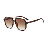 MUTYNE Retro Double Bridges Square Women Sunglasses Fashion Gradient Shades Uv400 Men Rivets(Leopard tea gradient)