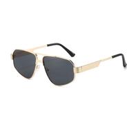 MUTYNE Retro Metal Double Bridges Polygon Cat Eye Men Sunglasses Fashion Gradient Shades Uv400 Women Trending Punk(Golden grey)