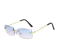 MUTYNE Retro Metal Small Square Rimless Women Sunglasses Luxury Men Sunglass Outdoor Travel Driving Eyewear Uv400(Gold Blue Pink)