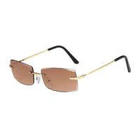 MUTYNE Retro Metal Small Square Rimless Women Sunglasses Luxury Men Sunglass Outdoor Travel Driving Eyewear Uv400(Gold Tea)