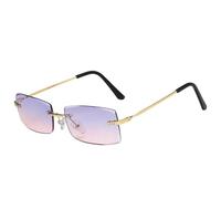 MUTYNE Retro Metal Small Square Rimless Women Sunglasses Luxury Men Sunglass Outdoor Travel Driving Eyewear Uv400(Gold Purple Pink)