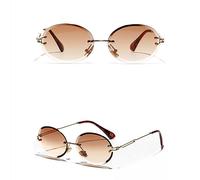 MUTYNE Retro Oval Sunglasses Women Frameless Gray Brown Clear Lens Rimless Sun Glasses For Women Uv400,gold with brown,One size