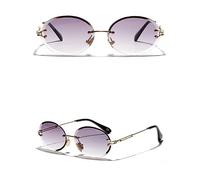 MUTYNE Retro Oval Sunglasses Women Frameless Gray Brown Clear Lens Rimless Sun Glasses For Women Uv400,purple grey lens,One size