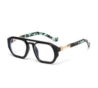 MUTYNE Retro Polygon Square Double Bridges Women Sunglasses Shades Uv400 Fashion Clear Gradient Lens Men Trending Frame(Black green pattern)