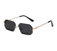 MUTYNE Retro Polygon Sunglasses for Men Women Small Octagon Rimless Frame Vintage Fashion Eyewear with Gold Metal Temples