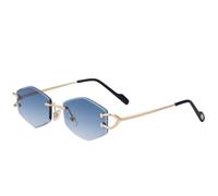 MUTYNE Retro Rimless Polygonal Women Sunglasses Luxury Metal Men Sunglass Outdoor Travel Shade Uv400(Gold Gradient Blue)