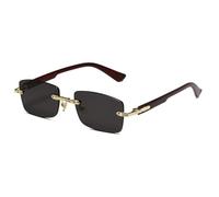 MUTYNE Retro Rimless Rectangle Sunglasses for Men Women Gold Metal Hinges Thick Brown Temples Vintage Square