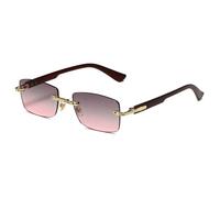 MUTYNE Retro Rimless Rectangle Sunglasses for Men Women Gold Metal Hinges Thick Brown Temples Vintage Square