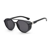 MUTYNE Retro Round Hollow Steampunk Sunglasses Men Goggles Sunglass Classical Twin-Beams Glasses Shades,Matte Black Grey