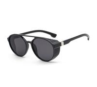MUTYNE Retro Round Hollow Steampunk Sunglasses Men Goggles Sunglass Classical Twin-Beams Glasses Shades,Glossy Black Grey