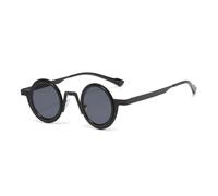 MUTYNE Retro Small Round Punk Metal Sunglasses Women Shades Uv400 Fashion Clear Lens Men Double Color Frame(Black grey)
