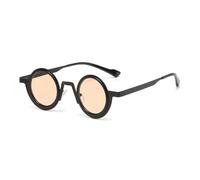 MUTYNE Retro Small Round Punk Metal Sunglasses Women Shades Uv400 Fashion Clear Lens Men Double Color Frame(Black champagne)