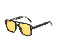 MUTYNE Retro Square Sunglasses Men Women Rivets Sun Glasses Acetate Driving Shades(Black Yellow)