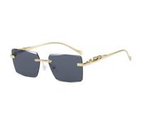 MUTYNE Rimless Clear Sunglasses for Men Women Rectangle Metal Frame Glasses Vintage Leopard Temples Frameless Eyewear with