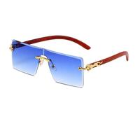 MUTYNE Rimless Rectangle Sunglasses for Men Women Wood Grain Temples Gold Metal Leopard Decor Luxury Square Sun Glasses Re