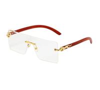 MUTYNE Rimless Rectangle Sunglasses for Men Women Wood Grain Temples Gold Metal Leopard Decor Luxury Square Sun Glasses Re