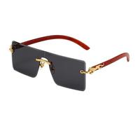 MUTYNE Rimless Rectangle Sunglasses for Men Women Wood Grain Temples Gold Metal Leopard Decor Luxury Square Sun Glasses Re