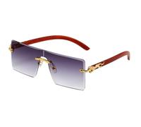 MUTYNE Rimless Rectangle Sunglasses for Men Women Wood Grain Temples Gold Metal Leopard Decor Luxury Square Sun Glasses Re