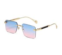 MUTYNE Rimless Rectangular Sunglasses for Men Women Retro Square Frameless Shades Metal Gold Frame Fashion Tinted Lenses V