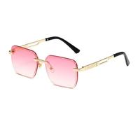 MUTYNE Rimless Square Sunglasses for Men Women Gold Metal Frame Retro Rectangle Sun Glasses with Textured Temples
