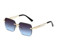 MUTYNE Rimless Square Sunglasses for Men Women Gold Metal Frame Retro Rectangle Sun Glasses with Textured Temples