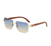MUTYNE Rimless Sunglasses For Women, Faux Wood Grain Temples Design, Retro Cut Edge Driving Sun Protection Uv400(C4)