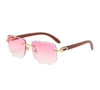 MUTYNE Rimless Sunglasses For Women, Faux Wood Grain Temples Design, Retro Cut Edge Driving Sun Protection Uv400(C3)