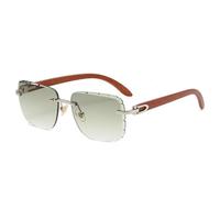 MUTYNE Rimless Sunglasses For Women, Faux Wood Grain Temples Design, Retro Cut Edge Driving Sun Protection Uv400(C6)