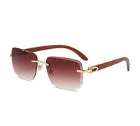 MUTYNE Rimless Sunglasses For Women, Faux Wood Grain Temples Design, Retro Cut Edge Driving Sun Protection Uv400(C2)