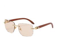 MUTYNE Rimless Sunglasses For Women, Faux Wood Grain Temples Design, Retro Cut Edge Driving Sun Protection Uv400(C5)