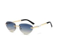 MUTYNE Rimless Sunglasses for Women Gold Metal Frame Sun Glasses Elegant Pearl Decorative Temples Fashion Eyewear for Outd