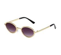 MUTYNE Round Oval Sunglasses for Men Women Retro Metal Frame Eyewear with Textured Gold Frame Gray Lens Vintage Fashion Su